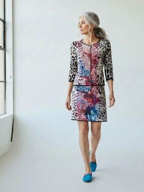 Marc Cain Azalea & Leopard Print Knit Skirt and Cardigan Set size 4